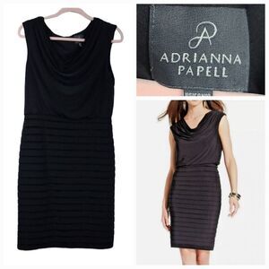 Adrianna Papell Sleeveless Cowl Cocktail Dress Pleated Black Fancy Party Club 10